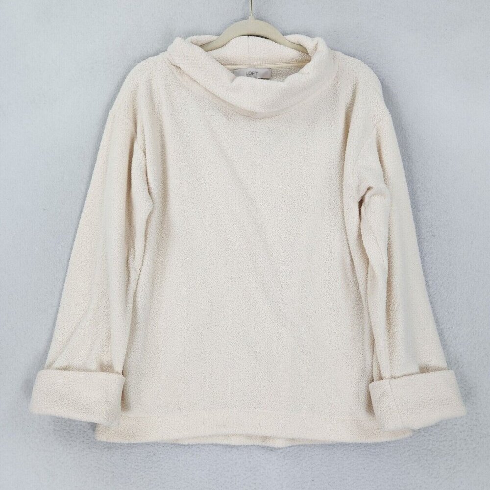 Ann Taylor LOFT Sweater Womens Extra Small Cream Plush Wide Neck Pullover Casual